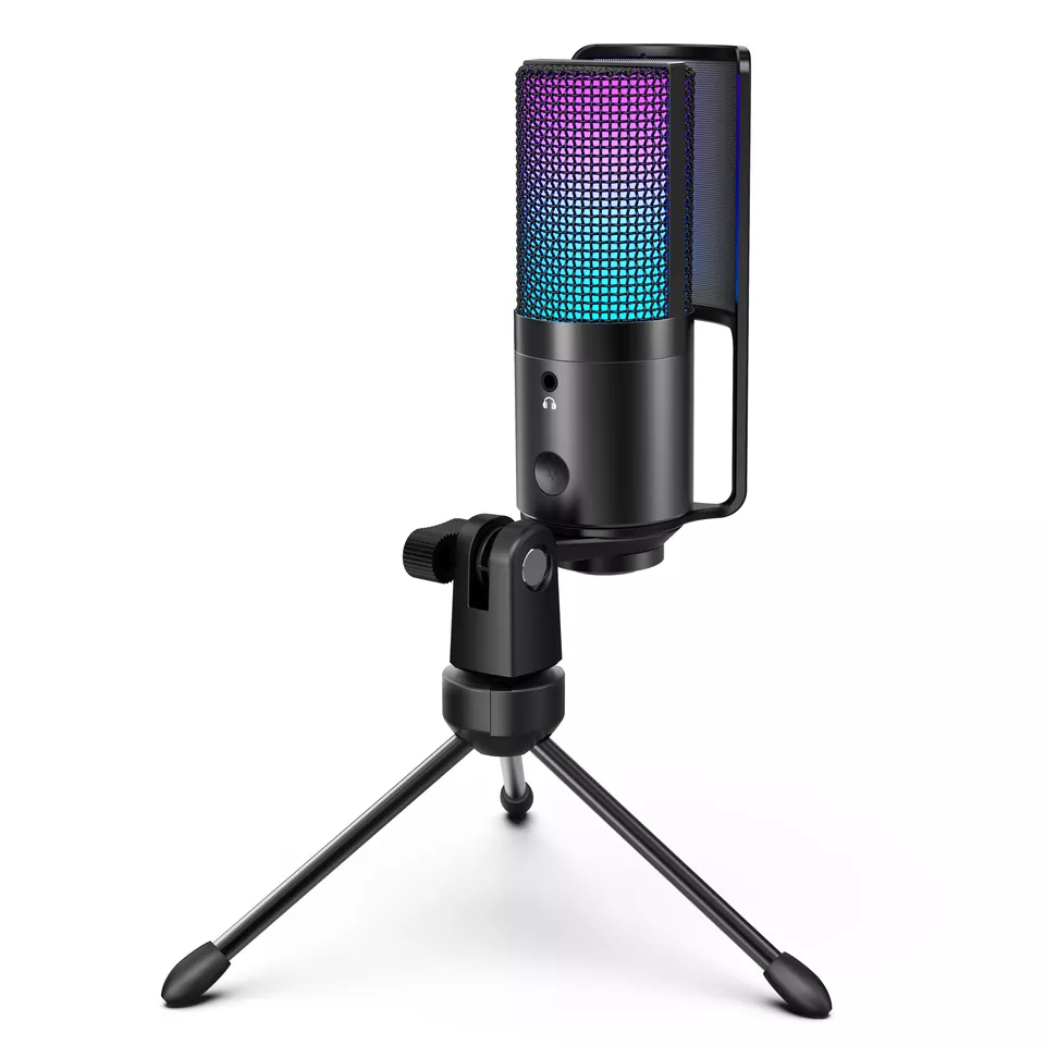 Fifine K669 Pro3 USB Condenser RGB Desktop Microphone with Monitoring Jack, Light Control Button and Adjustable Pivot Mount for Streaming, Studio Recording, Podcasting and YouTube Videos