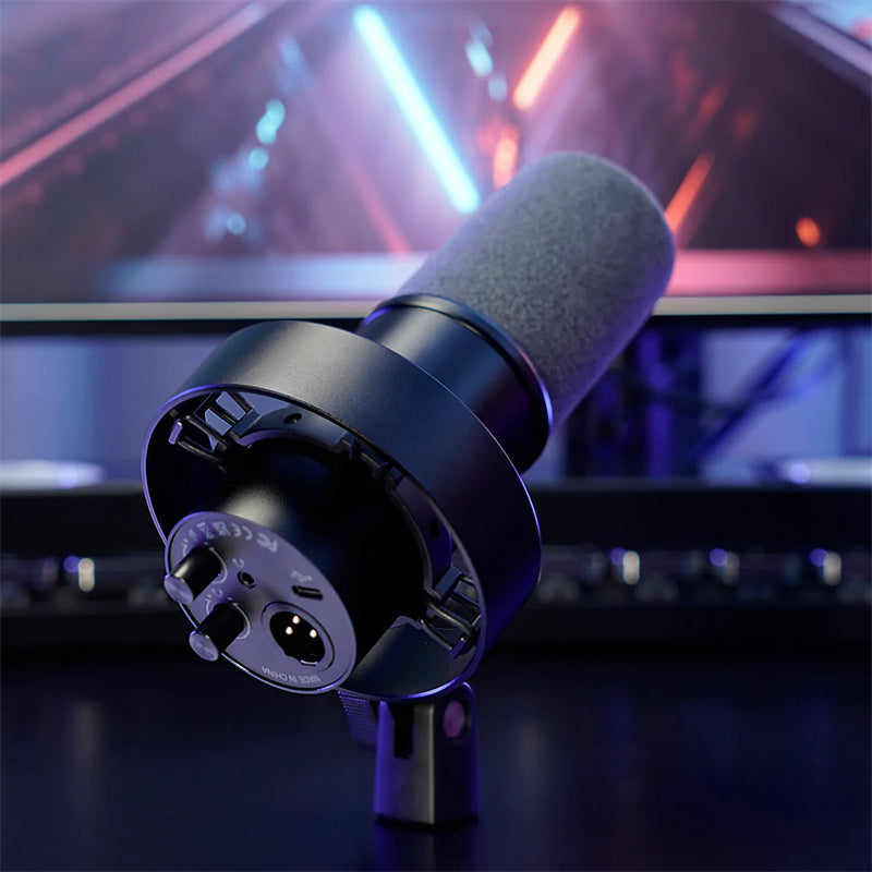 Fifine K688 USB Dynamic Cardioid Desktop XLR Microphone with Shock Mount, Volume Control and Headphone Jack for Streaming, Studio Recording, Podcasting and YouTube Videos | Black