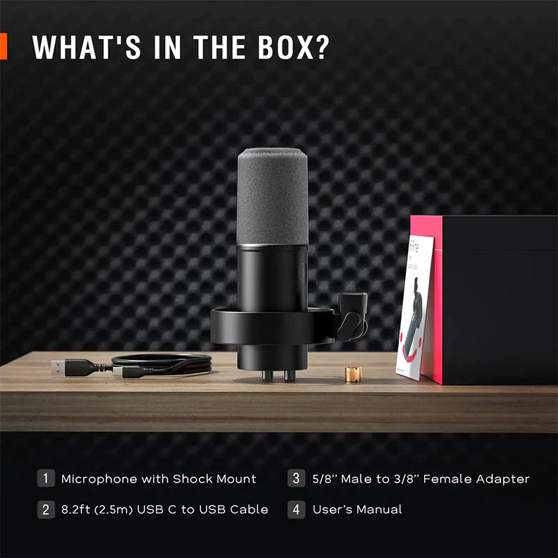 Fifine K688 USB Dynamic Cardioid Desktop XLR Microphone with Shock Mount, Volume Control and Headphone Jack for Streaming, Studio Recording, Podcasting and YouTube Videos | Black