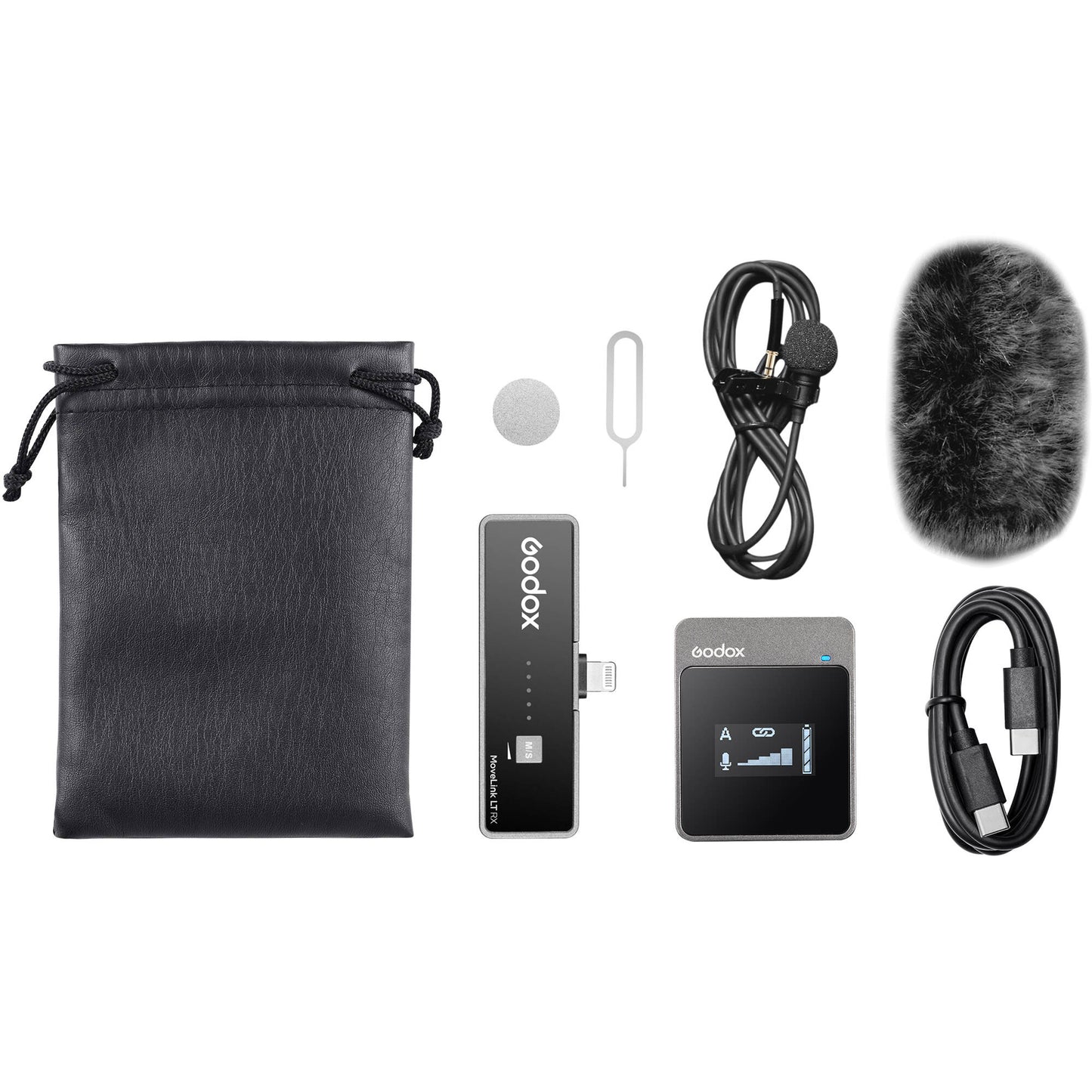 Godox MoveLink LT1 Compact Wireless Microphone System 2.4GHz (TX RX) with Lightning Connector, Lavalier Mic for Smartphone Audio Recording Vlogging
