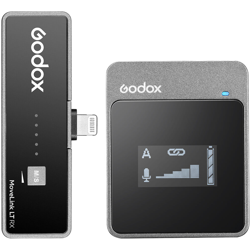 Godox MoveLink LT1 Compact Wireless Microphone System 2.4GHz (TX RX) with Lightning Connector, Lavalier Mic for Smartphone Audio Recording Vlogging