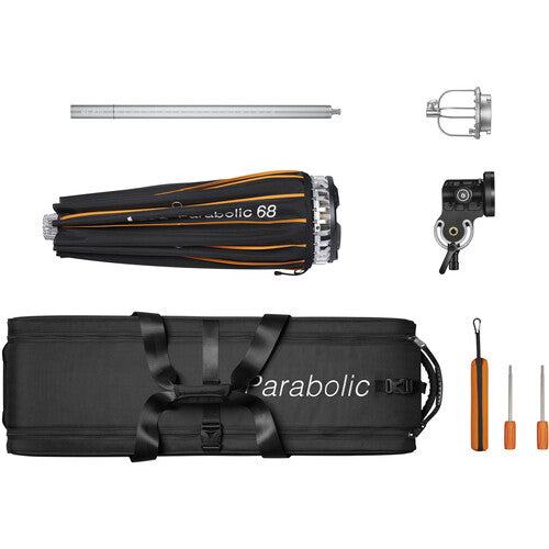 Godox P68 27" 68cm Parabolic Reflector Kit with Bowens-Mount Strobe Adapter, Focusing Rod and Mount, Grip Kit, and Carrying Bag for Fashion and Portrait Photography