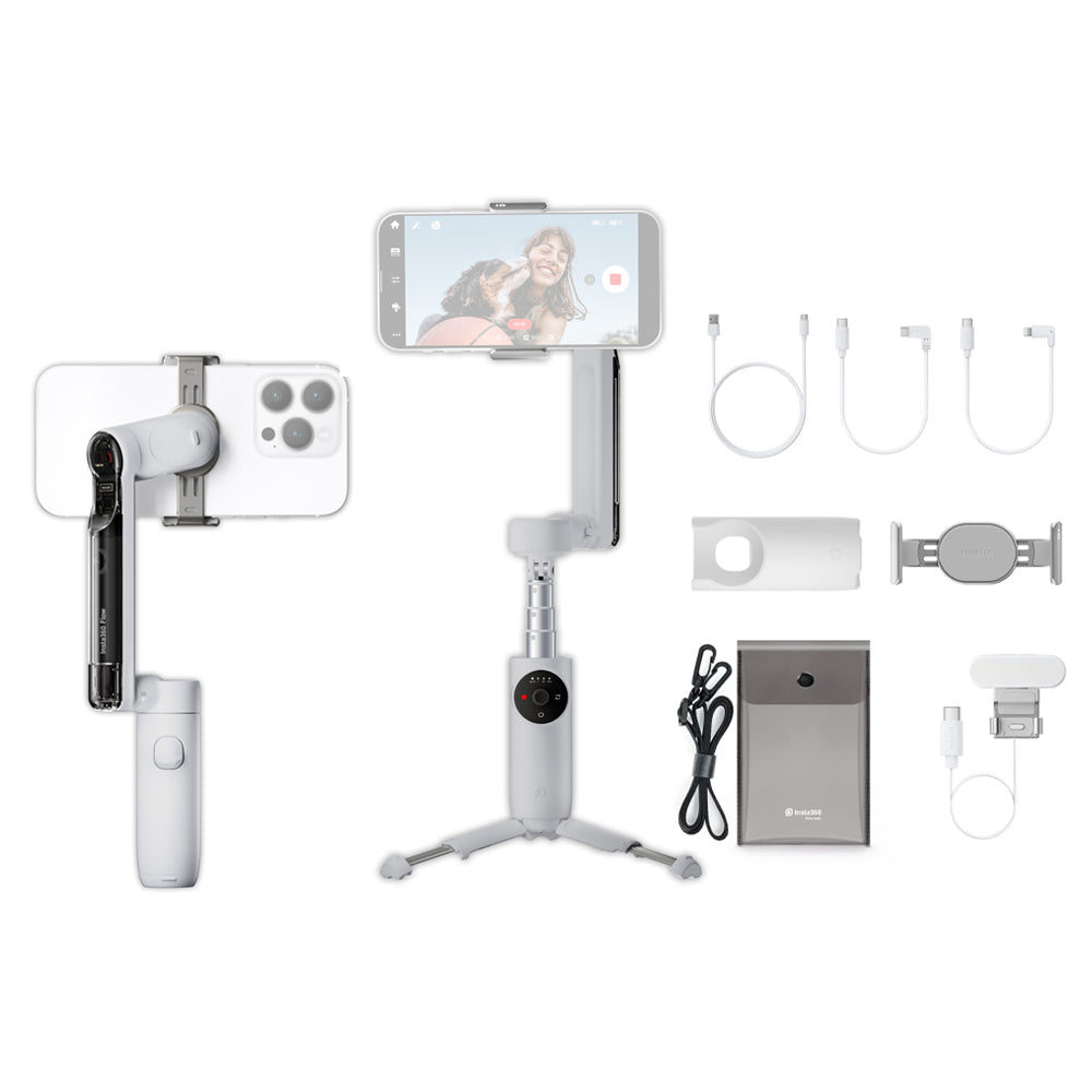 Insta360 Flow 2 Pro AI Smartphone Gimbal Stabilizer Standard / Tracker Bundle Kit – 3-Axis Foldable Deep Track 3.0, Built-in Tripod & Selfie Stick, 1100mAh 10Hrs Battery Life, Gesture Control, Smart Wheel for iPhone & Android | Grey, White