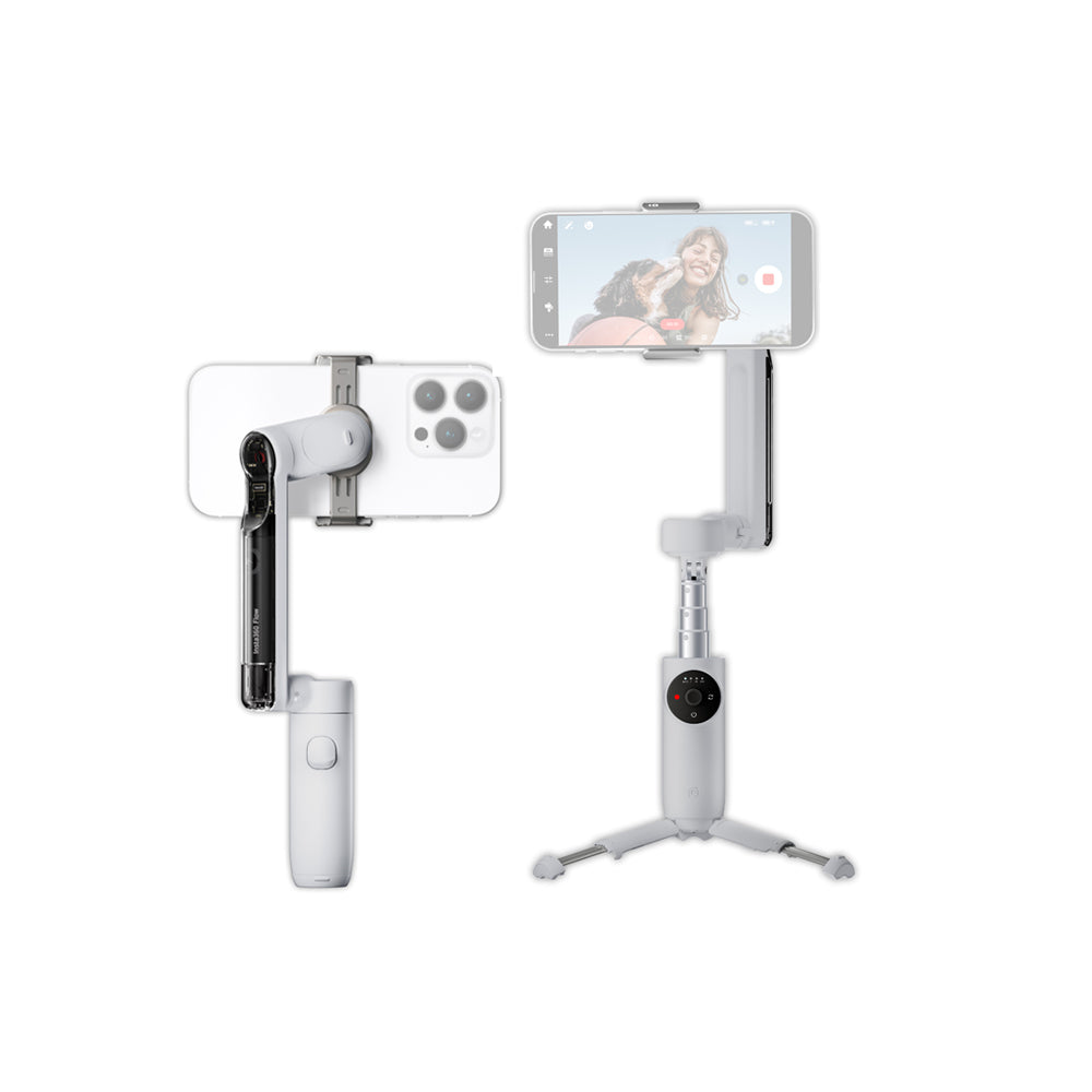 Insta360 Flow 2 Pro AI Smartphone Gimbal Stabilizer Standard / Tracker Bundle Kit – 3-Axis Foldable Deep Track 3.0, Built-in Tripod & Selfie Stick, 1100mAh 10Hrs Battery Life, Gesture Control, Smart Wheel for iPhone & Android | Grey, White