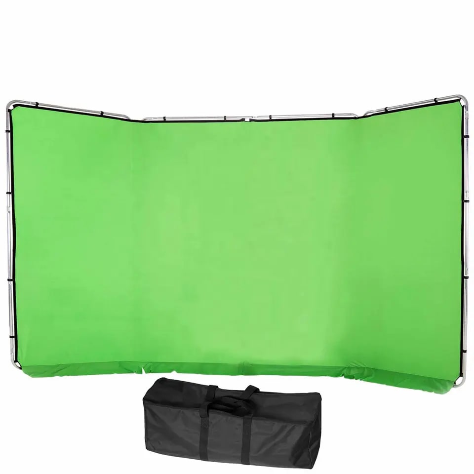Pxel 2.4 x 4m Panoramic Chroma Key 4-Fold Green Screen Background Muslin Cloth Kit with Foldable Aluminum Butterfly Frame for Photography and Videography | BG-FM2440