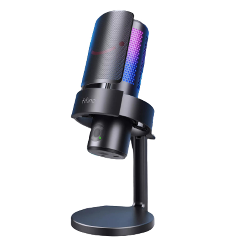 Fifine A9 RGB Omnidirectional Condenser Microphone with Built-In Volume Controls and Pick Up Pattern Switch for Voice Recording, Streaming, and Broadcast