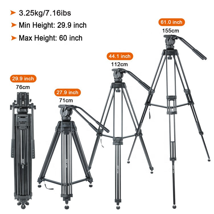 Jeifn by Zomei VT590 Professional Double Handled Fluid Head Heavy Duty Video Camcorder Tripod Stand