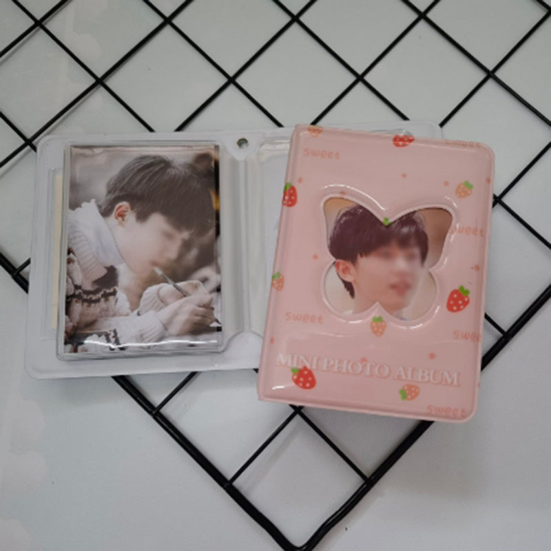Pikxi 41 Pockets Cute Butterfly Mini Instant Film Photo Album with 20 Pages Transparent for FUJIFILM Instax Mini Film Camera, Picture and Card Holder | AMH40-12 HOLLOW BUTTERFLY-STRAWBERRY