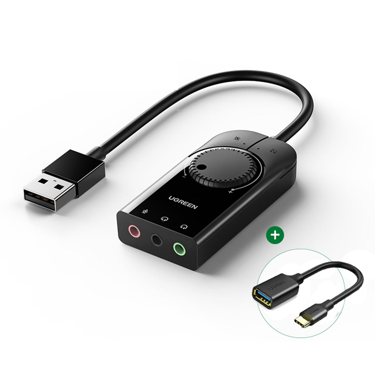 UGREEN USB External Stereo Sound Adapter Card with Built-In 3.5 Audio Jack 4-Pin Combo Port and Volume Controls | 40964