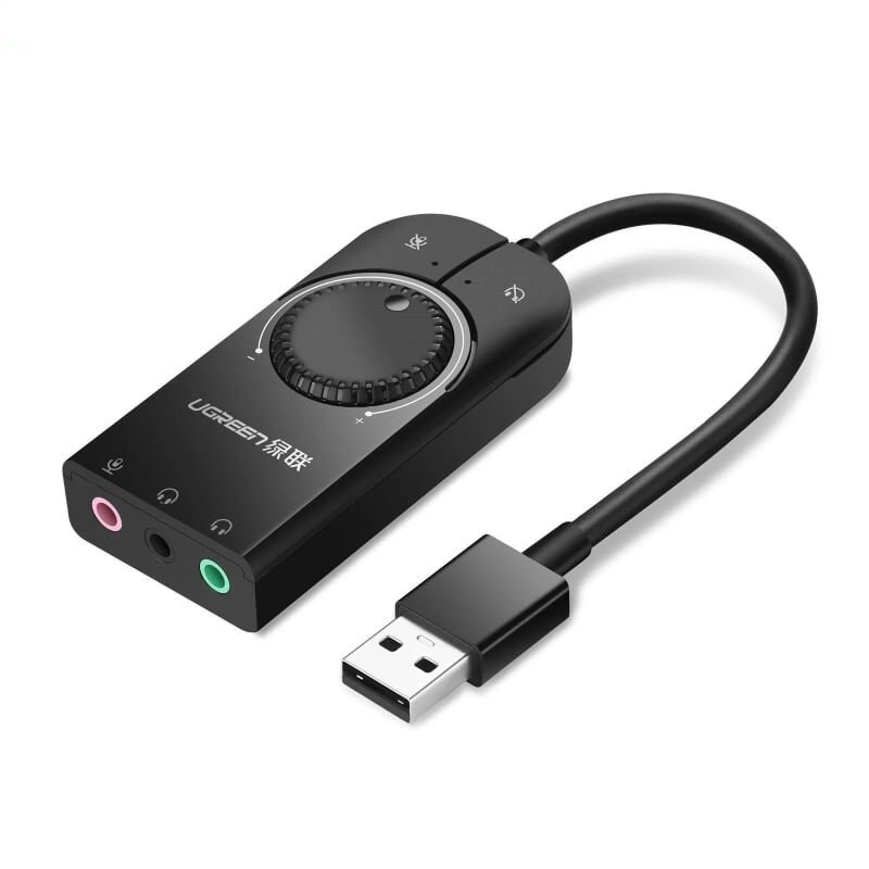 UGREEN USB External Stereo Sound Adapter Card with Built-In 3.5 Audio Jack 4-Pin Combo Port and Volume Controls | 40964