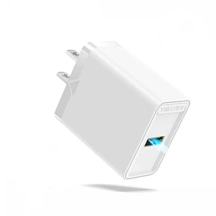 Vention 12W / 18W USB Single Port Fast Charge Wall Charger for Phone Tablet and Other Devices (US Plug) (Black, White) | FAA, FAB