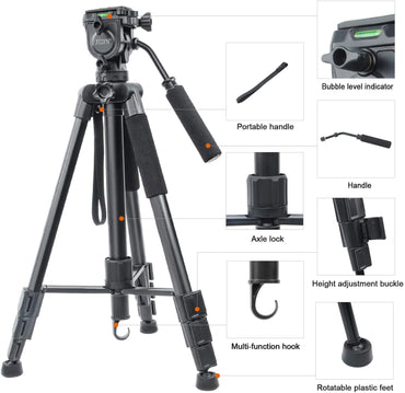 Jeifn by Zomei Q580 Professional Aluminum Camera Tripod with Detachable Monopod, 165cm Max Height, 5kg Load Capacity, Bubble Level Indicator for Photography
