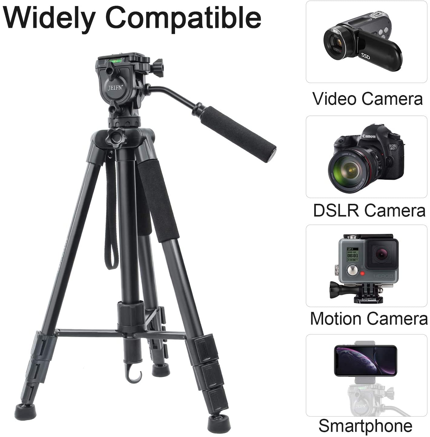 Jeifn by Zomei Q580 Professional Aluminum Camera Tripod with Detachable Monopod, 165cm Max Height, 5kg Load Capacity, Bubble Level Indicator for Photography