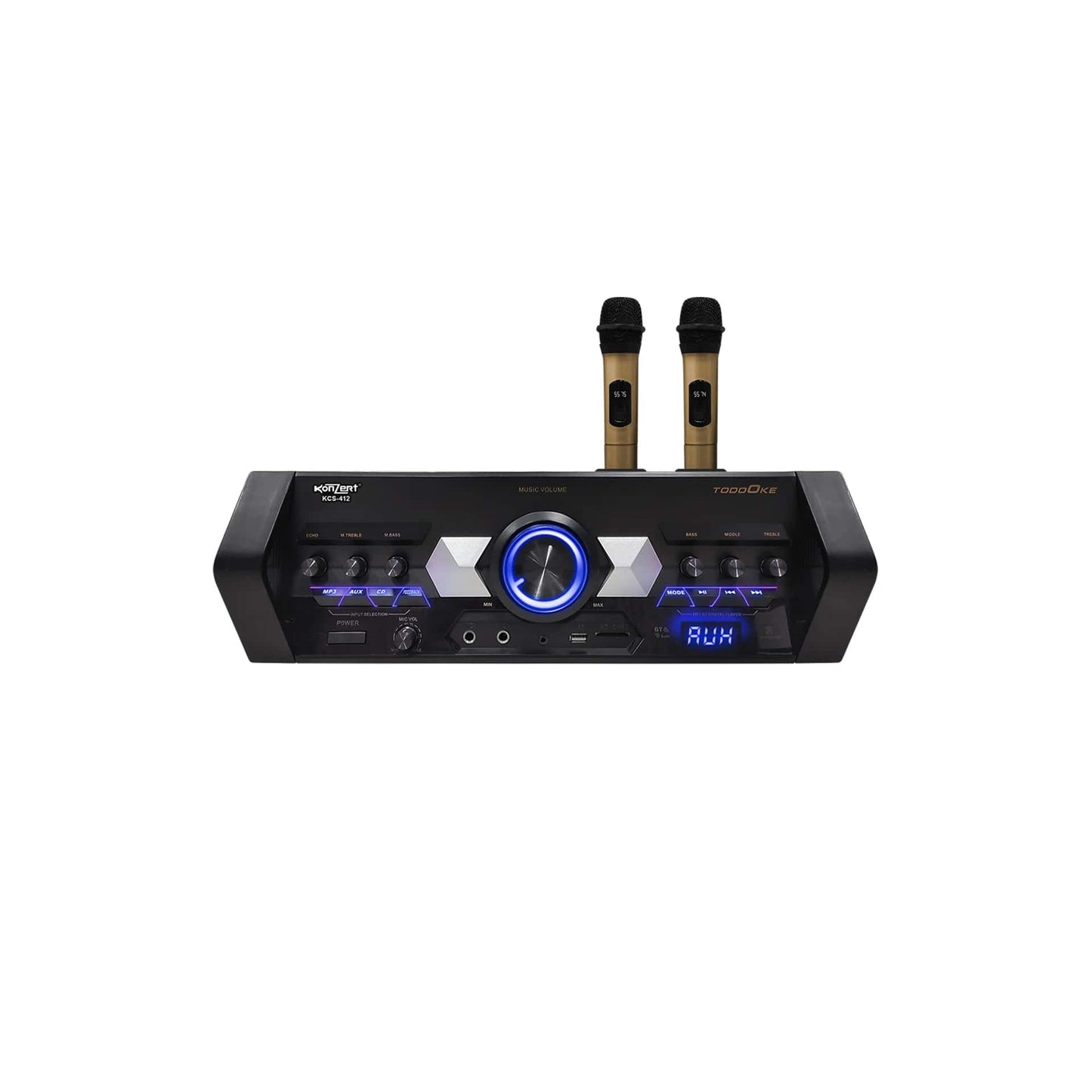 Konzert TodoOke KCS-412 6000W 12" 2-Way Woofer Mini Component Karaoke Speaker System (SET) with 2 Channel Output, Bluetooth, 2 UHF Wireless Mic / USB / SD Card Slot and FM Radio Tuner with RCA and 4 Mic Input and Remote Control
