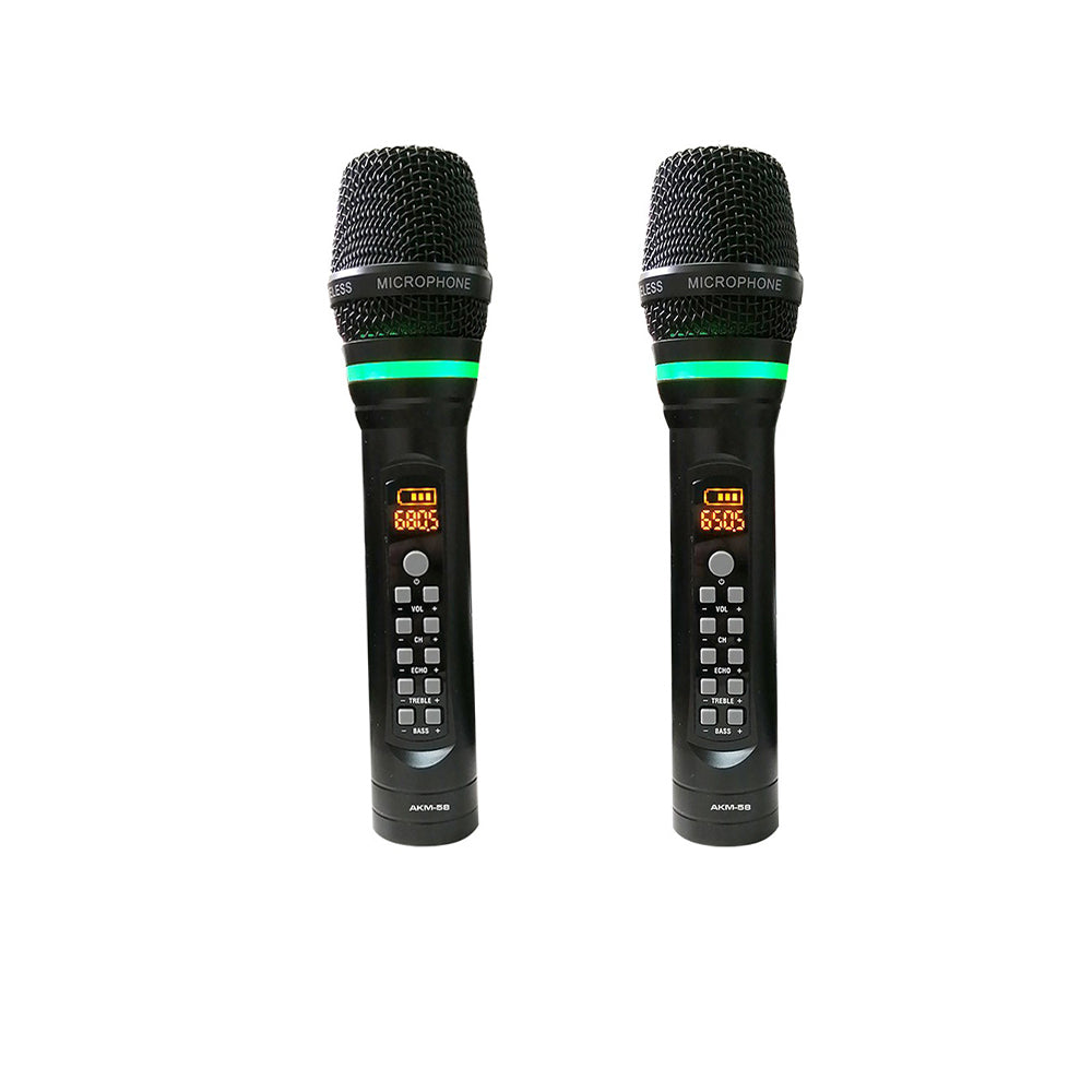 KEVLER AKM-58 Dual Portable Handheld Wireless Microphone with Built-in Battery, LCD Display, 50 Selectable Frequencies and Direct Master Adjustment