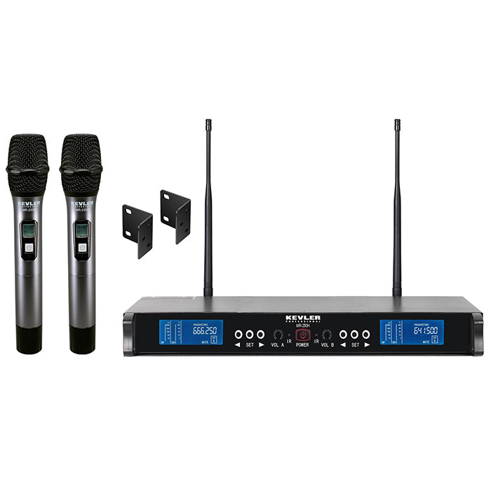 KEVLER MR-250M Dual UHF Wireless Microphone with 200 Max Frequencies, Dual Antenna Diversity Receiving System with LCD Display, Mountable 1U Space Rack, Master Controls and Unbalance/Balance XLR Output