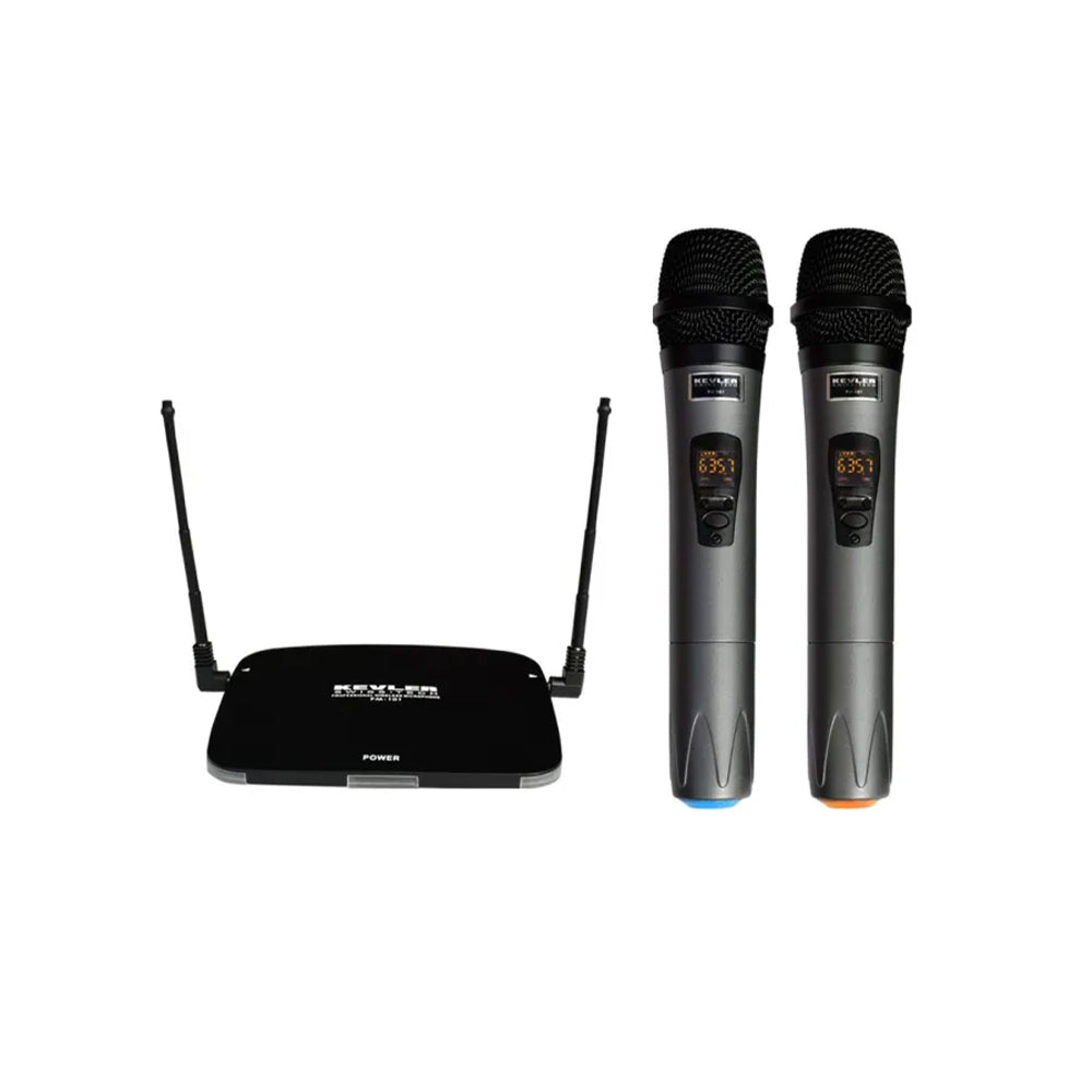 KEVLER PM-101 Dual Portable UHF Wireless Microphone with Detachable Antenna, LCD Display, 16 Selectable Frequencies and Button Control
