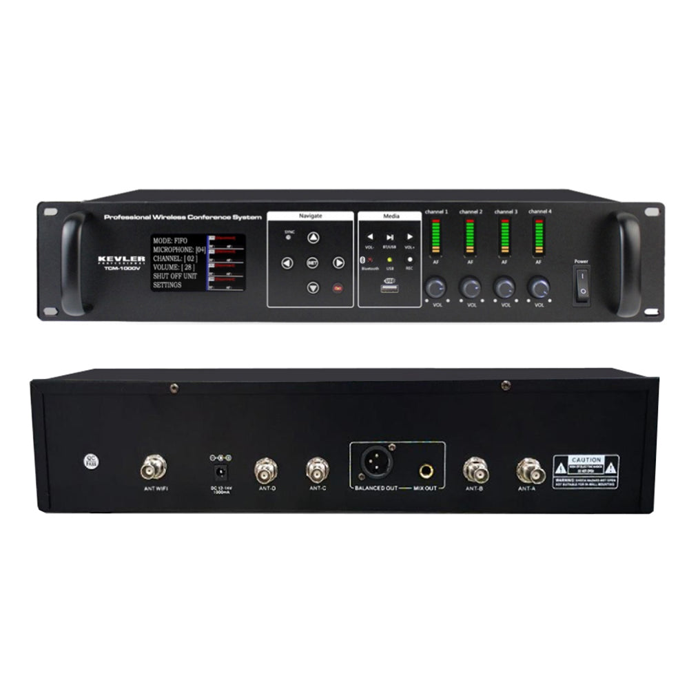 KEVLER TCM-1000V Wireless Conference System Main Unit with Bluetooth, Built-in 16 Channel WIFI Frequencies, Record & Play Function, FIFO Mode, 50-Meters Max Distance, XLR & PL Output