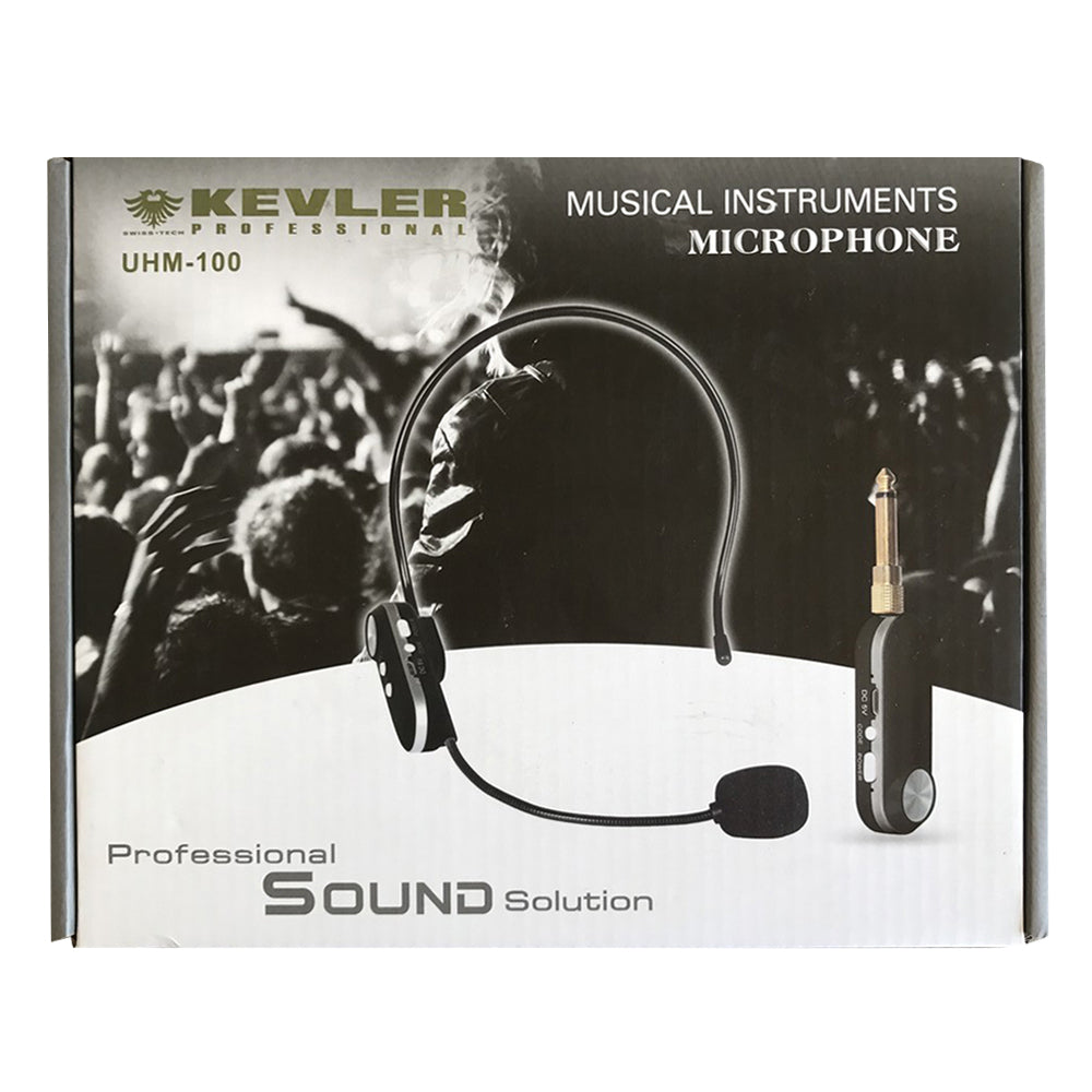 KEVLER UHM-100 UHF Wireless 400mAh Rechargeable Headset Lapel Instrument Microphone with Receiver, 50Hz-15KHz Frequency Response and 20 Selectable Frequency