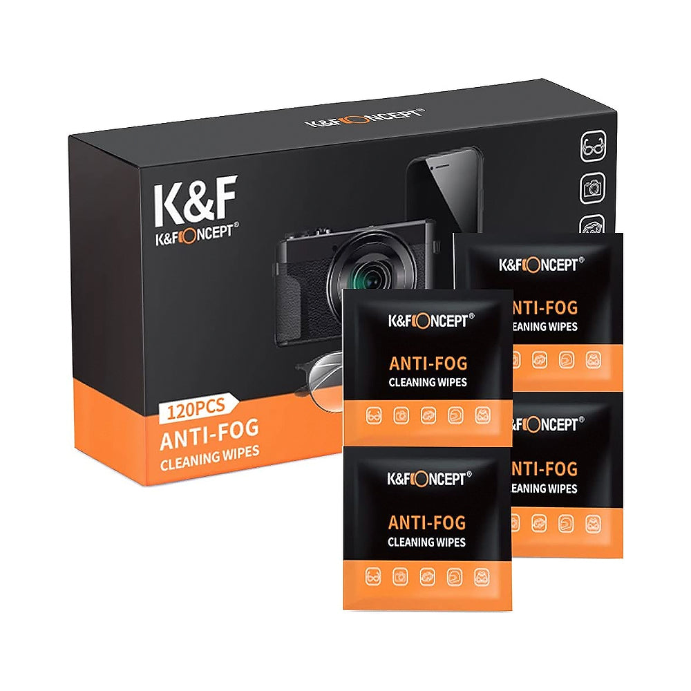 K&F Concept 120pcs Anti-Fog Pre-Moistened and Individually Wrapped Cleaning Wipes for Camera Lenses, Eyeglasses, Tablets, Mobile Screens, Keyboards | KF08-036