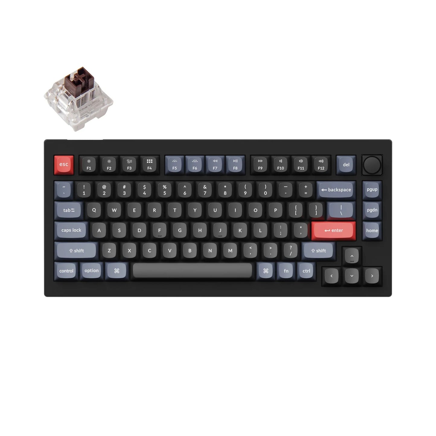Keychron V1 QMK 84 Keys Compact Wired TKL Tenkeyless Mechanical Keyboard with Hot-Swappable Switches and RGB Backlight with Programmable Knob Version (Brown Tactile) (Carbon Black) V1C3