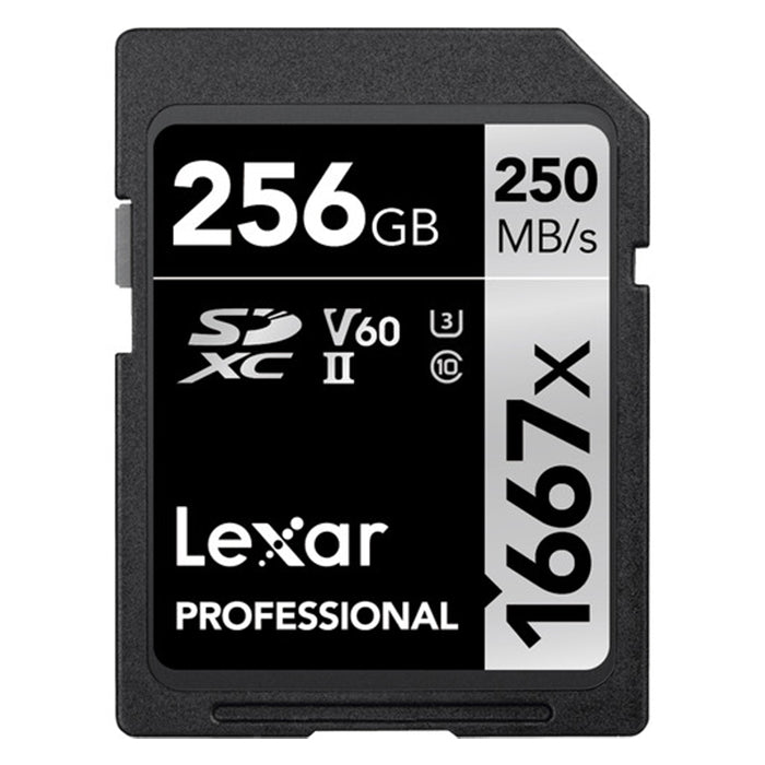 Lexar Professional 256GB SDXC V60 1667x UHS-II Class 10 Memory Card with 250MB/120MB/S Read and Write Speed | LSD256CB1667