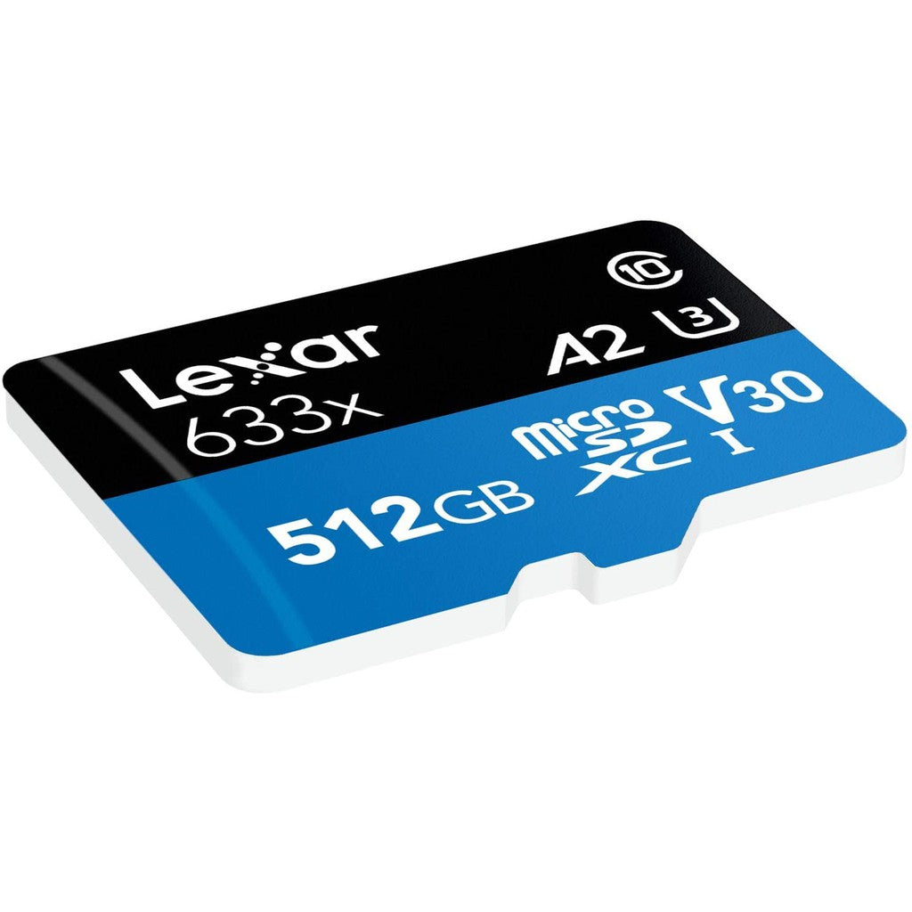 Lexar 512GB High Performance SDXC V30 633x A2 UHS-1 Class 10 Micro SD Card with 100Mb/70Mb/s Read and Write Speed and SD Card Adapter LSDMI512BB633A
