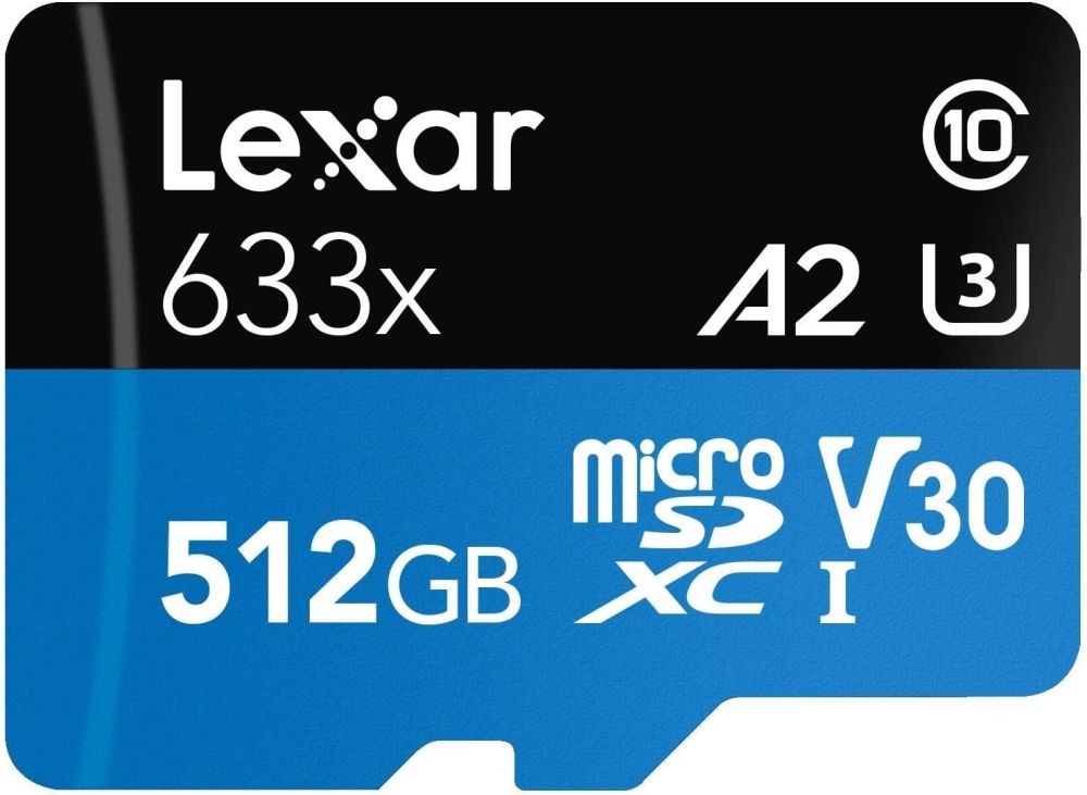 Lexar 512GB High Performance SDXC V30 633x A2 UHS-1 Class 10 Micro SD Card with 100Mb/70Mb/s Read and Write Speed and SD Card Adapter LSDMI512BB633A