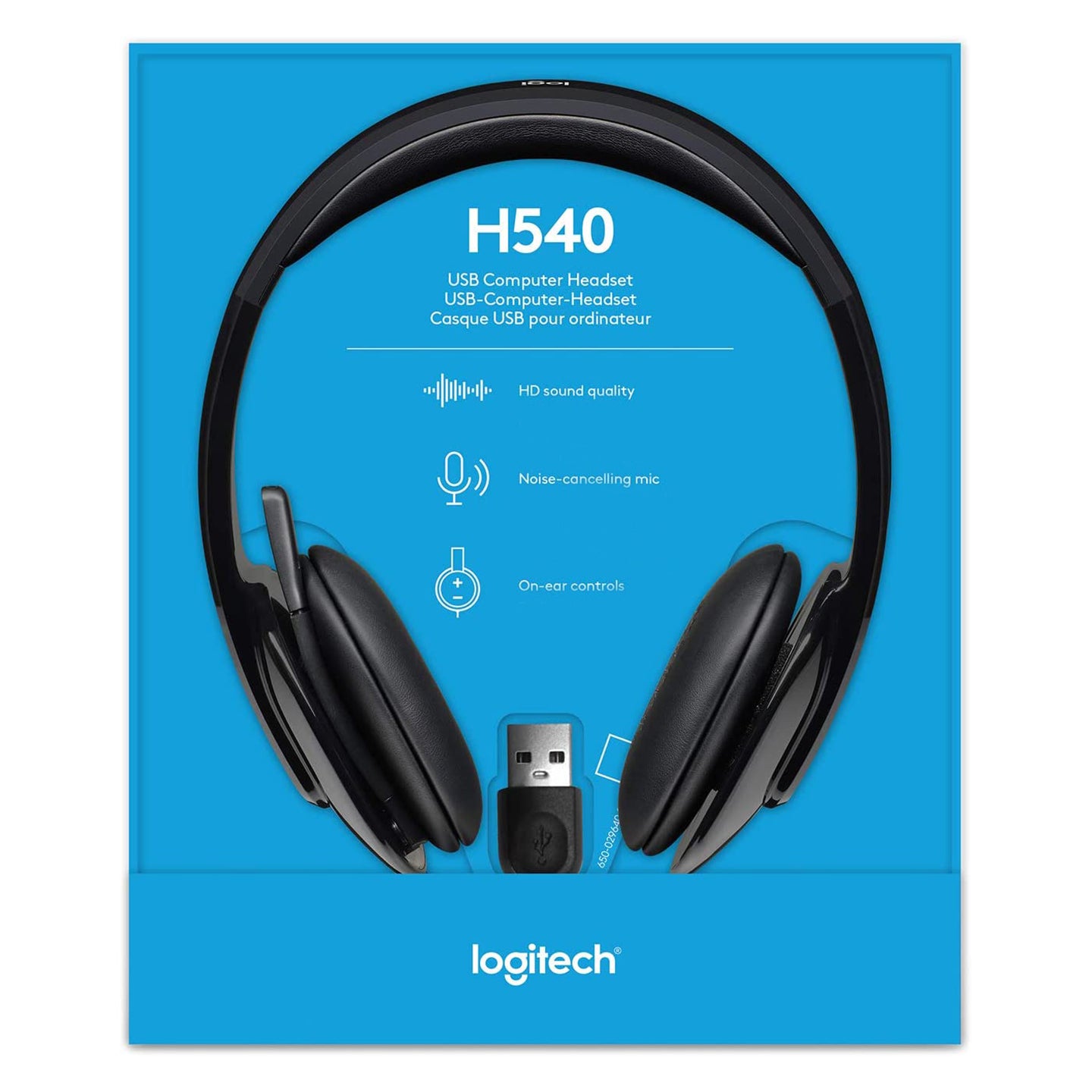 Logitech H540 USB Computer Headset Wired Headphones with Noise Cancelling Mic, On-ear Volume Controls, Stereo Sound