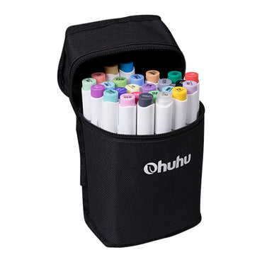 Ohuhu Honolulu Series Alcohol Based 24 Basic Colors plus Colorless Blender Dual Tipped Art Markers for Coloring and Sketching for Kids and Adults (Brush and Chisel) Y30-80400-80