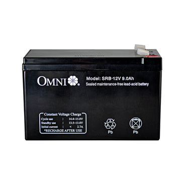 OMNI Sealed Lead Acid Rechargeable Battery 12V 9Ah with 20 Hours Recharging Time, Maintenance Free, Heat & Impact Resistant Jar Casing | SRB-12V9AH