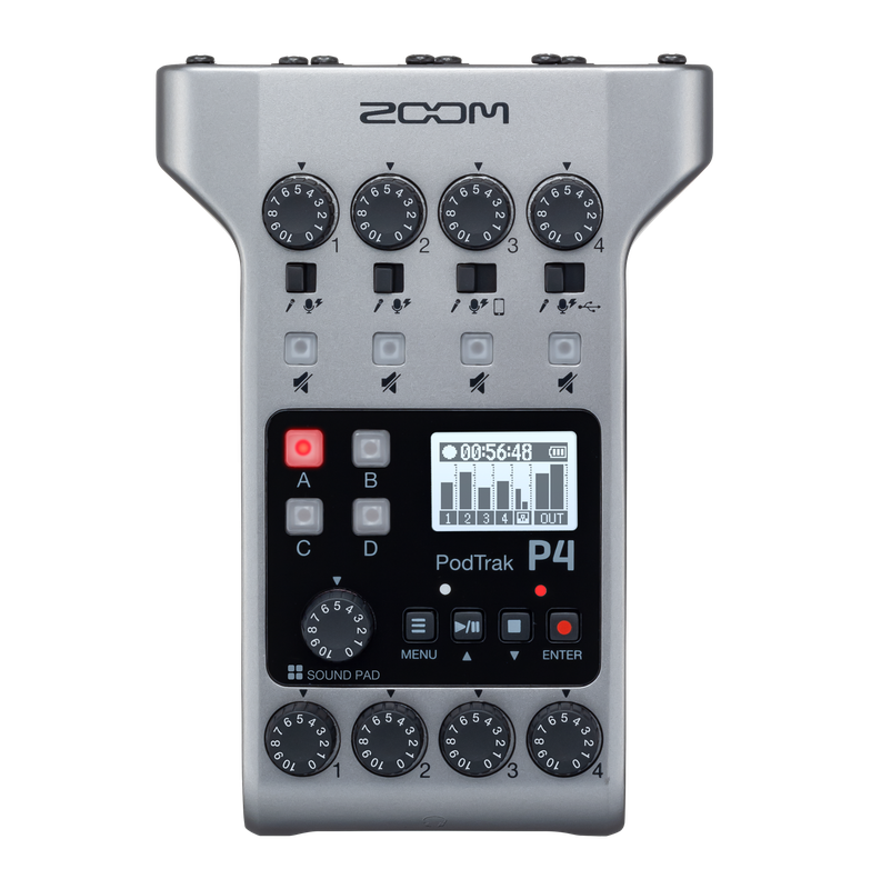 Zoom Podtrak P4 Podcast Voice Recorder with Customizable Sound Pads for Podcast and Remote Interviews