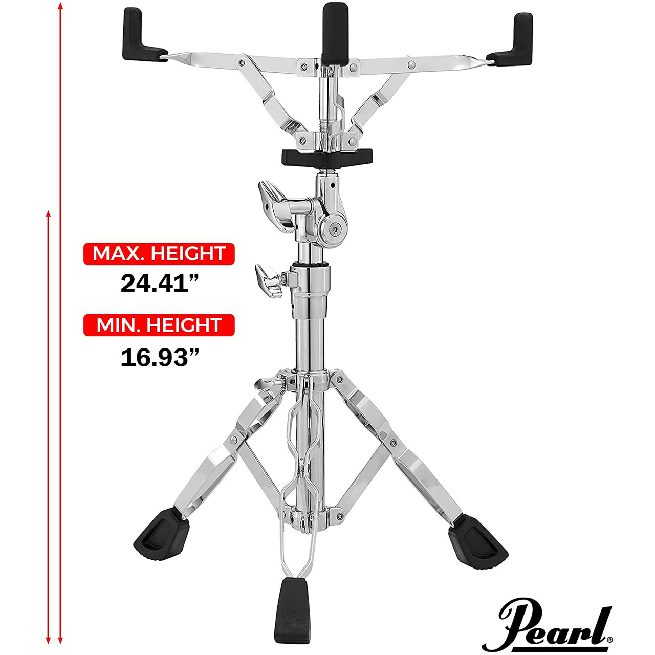 Pearl S-830 Snare Drum Stand Adjustable with Double Braced Tripod Legs, Rubber Feet, Uni-Lock Tilter for 13 to 14 inch Drums Holder Basket