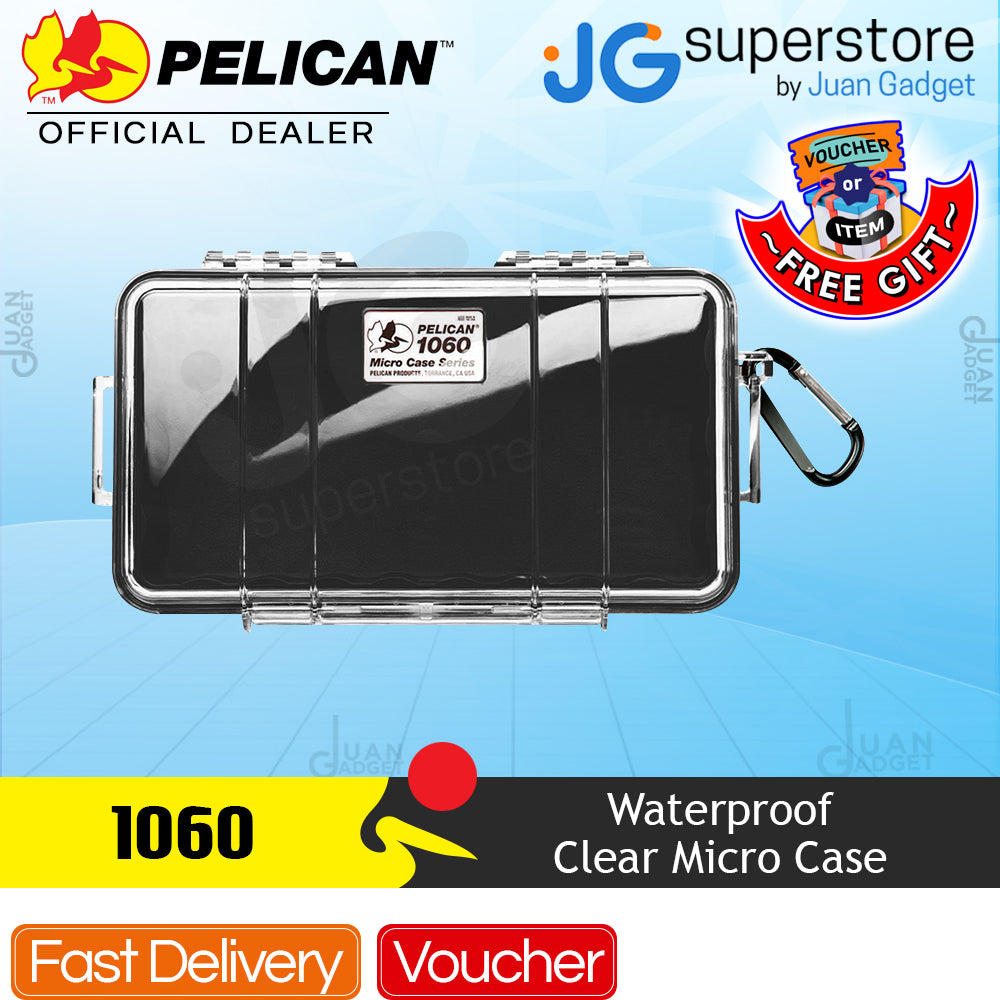 Pelican Micro Case (Colored Liner with Clear Cover) IP67 Watertight Hard Casing with Automatic Pressure Purge Valve for Small Electronics | Model 1060