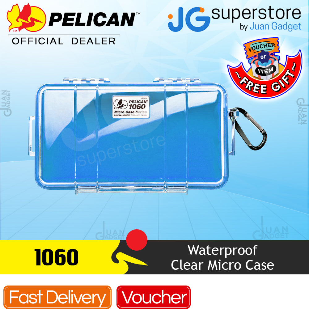 Pelican Micro Case (Colored Liner with Clear Cover) IP67 Watertight Hard Casing with Automatic Pressure Purge Valve for Small Electronics | Model 1060