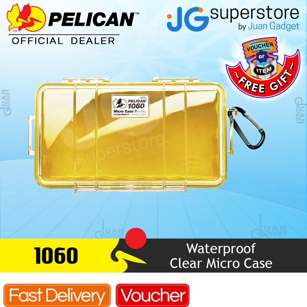 Pelican Micro Case (Colored Liner with Clear Cover) IP67 Watertight Hard Casing with Automatic Pressure Purge Valve for Small Electronics | Model 1060