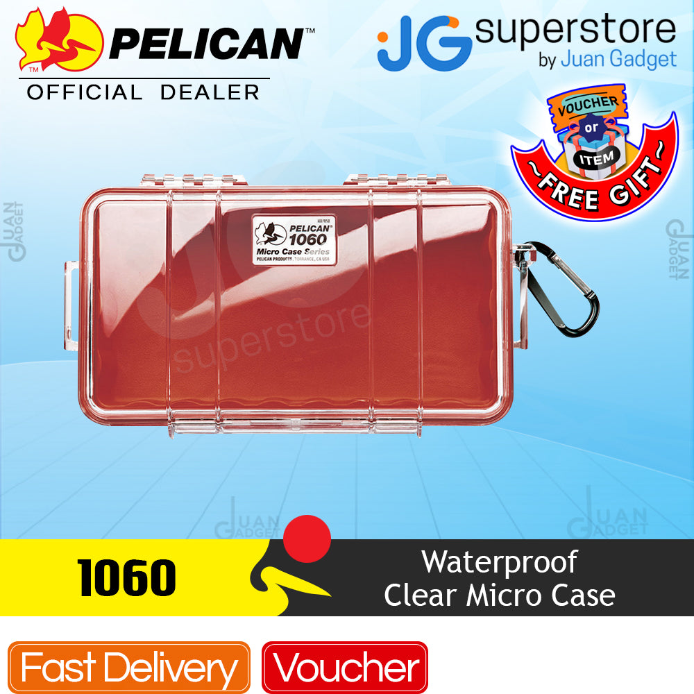 Pelican Micro Case (Colored Liner with Clear Cover) IP67 Watertight Hard Casing with Automatic Pressure Purge Valve for Small Electronics | Model 1060