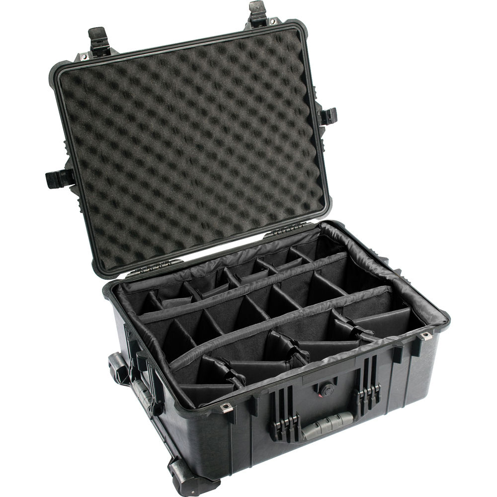 Pelican 1610 Protector Transport Case Unbreakable Watertight Dustproof Trolley Hard Casing with Extension Handle and Wheels, IP67 Rating (with Foam / Dividers)