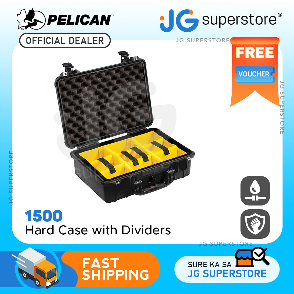 Pelican 1500 Protector Case Watertight Crushproof Dustproof Hard Casing with Automatic Purge Valve IP67 (with Foam / Padded Dividers)