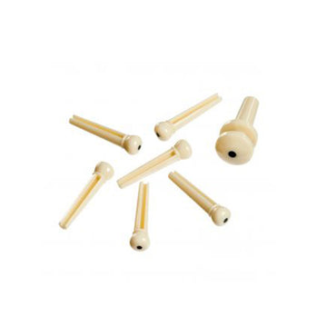Planet Waves Injected Molded 7 Plastic Bridge Pins with Ivory End Pin, Dotted for Acoustic Guitars (Black) | PWPS12