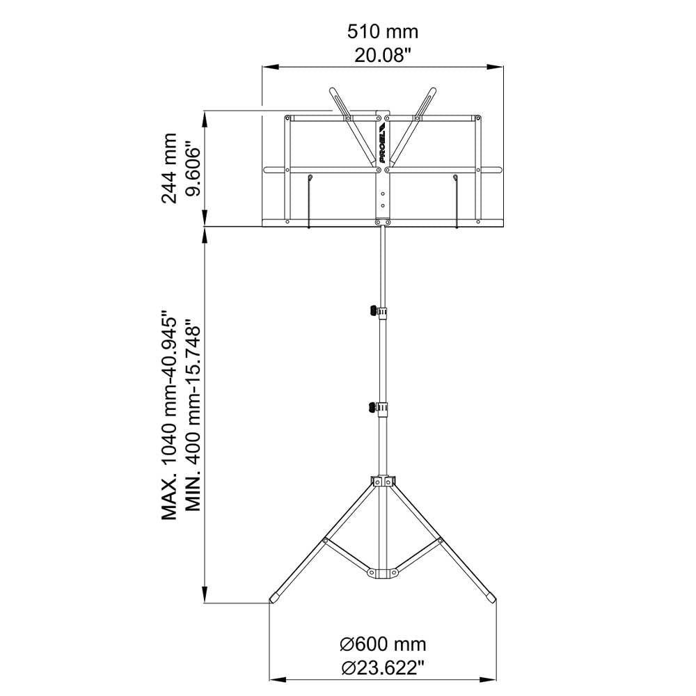 PROEL RSM300 3-Section Foldable Orchestra Music Stand with 2Kg Load Capacity, Tilt & Height Adjustable, Die Cast Aluminum Clutches, Tripod Base and Nylon Carrying Bag