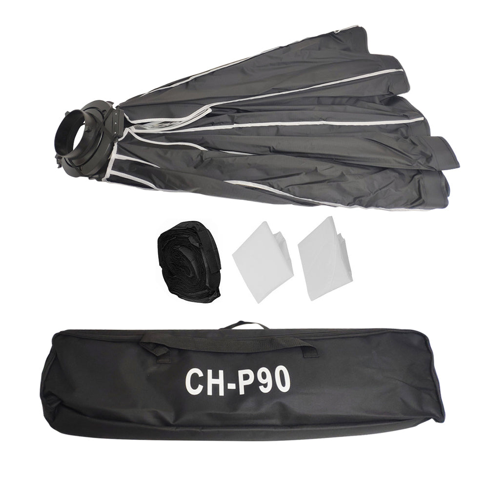 Pxel CH-P90 90cm Round Parabolic Softbox with Honeycomb Grid, Front & Inner Diffuser and Carrying Case for Bowens Mount Studio Flash | SB-GO90