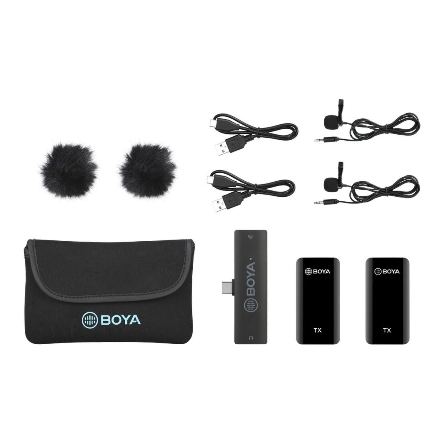 Boya BY-XM6 2.4GHz Dual-Channel Wireless Microphone System with USB Type-C, 100m Range Operation, RXD Receiver, 3.5mm TRS Jack for Smartphones, Tablet, PC | S6