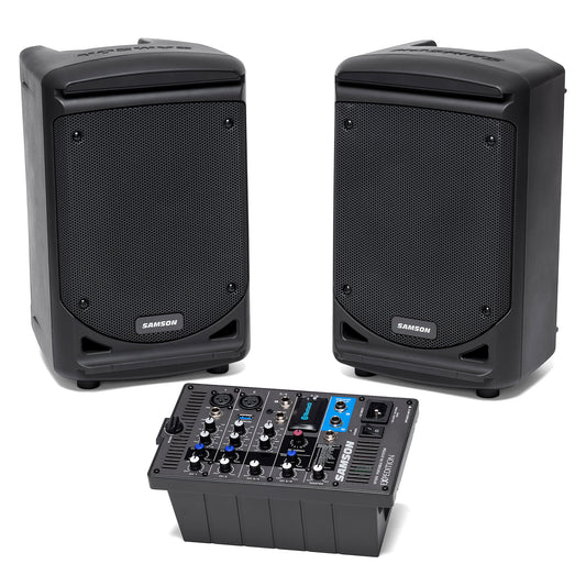 Samson Expedition XP300 Portable Bluetooth PA Sound System 2x150" 300 Watt Speakers with 6" Woofer, 6 Channel Mixer, Phantom Power