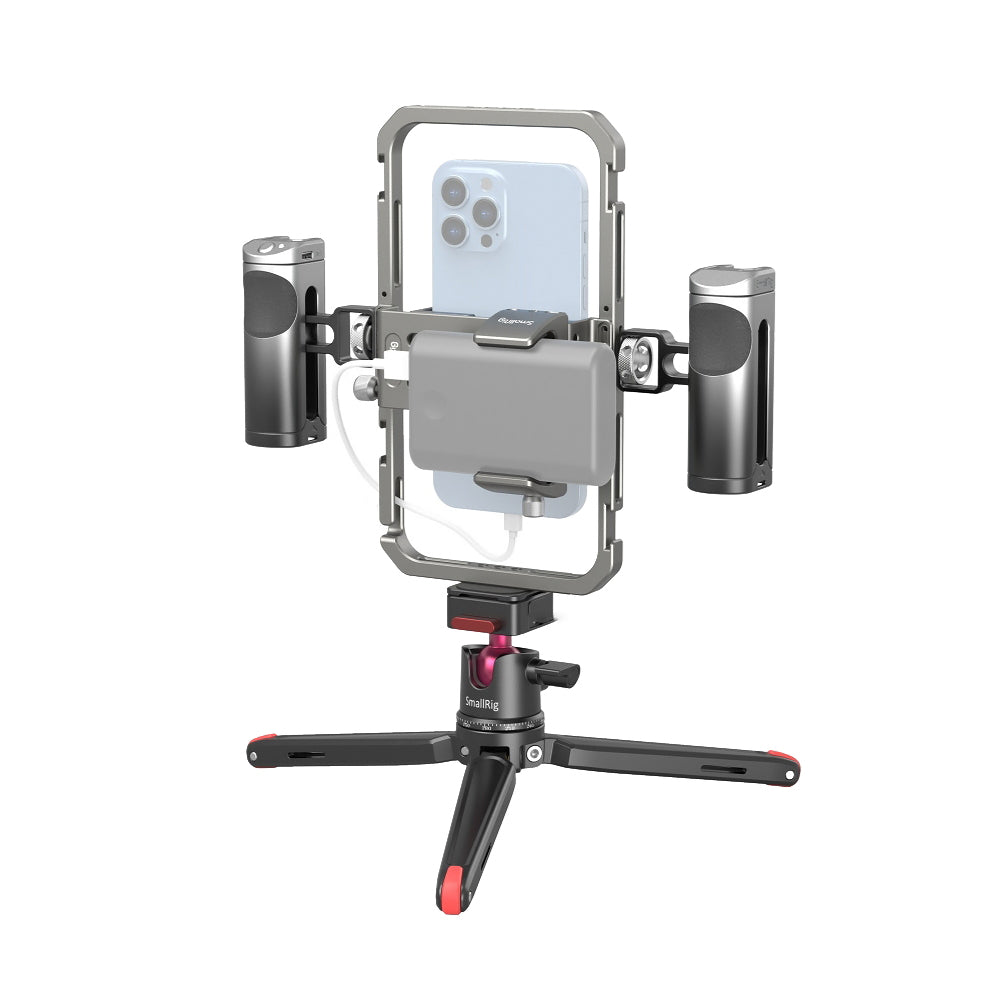 SmallRig All-in-One Basic Video Kit for Smartphone with Wireless Control, Dual Side Handles, 1/4"-20 Threading Mounts, Mobile Phone Cage for Horizontal and Vertical Vlogging | 4121