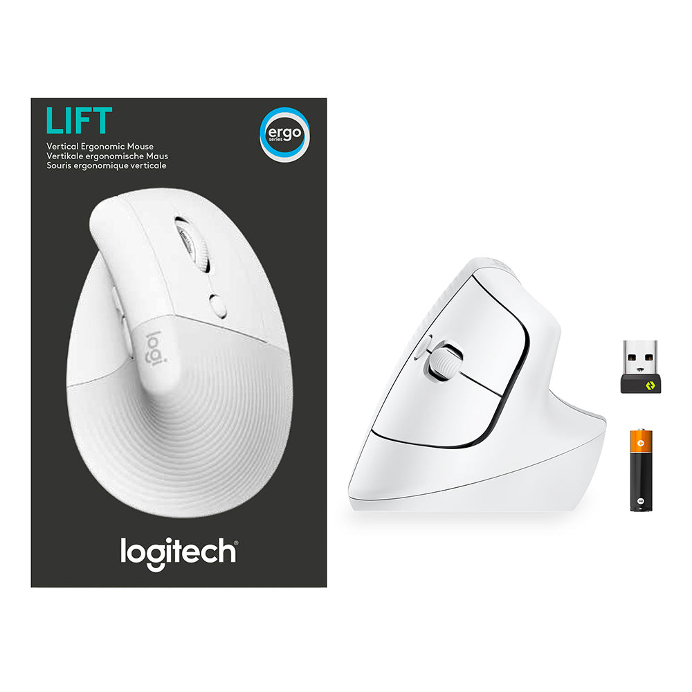 Logitech Lift Wireless Bluetooth Vertical Ergonomic Mouse with 4 Programmable Shortcut Buttons Up to 4000 DPI and 24 Month Battery Life for PC Desktop and Laptop Computers (Off-White)