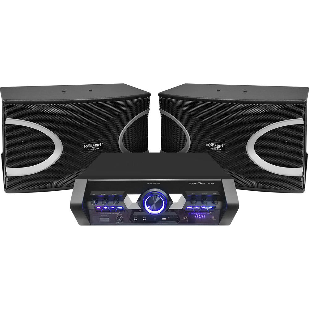 Konzert TodoOke KCS-312 3500W 10" 2-Way Woofer Micro Component Karaoke Speaker System (SET) with 2 Channel Output, Bluetooth, 2 UHF Wireless Mic / USB / SD Card Slot and FM Radio Tuner with RCA and 4 Mic Input and Remote Control