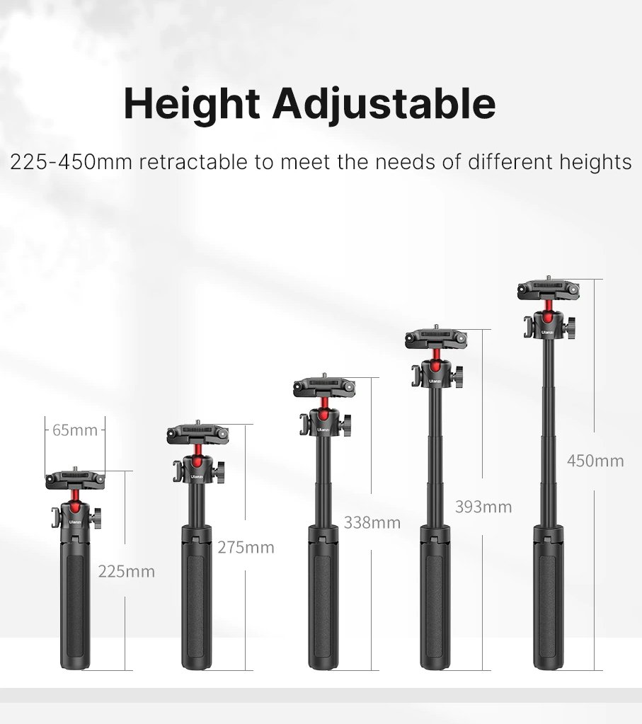 Ulanzi 2469 MT-41 2 in 1 Adjustable Mini Tripod with 4 Sections Extendable Function and Cold Shoe Mount Design Perfect for Livestream, Vlogging and Video Shooting