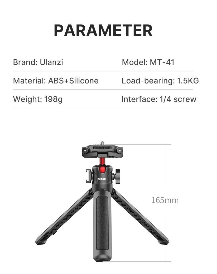 Ulanzi 2469 MT-41 2 in 1 Adjustable Mini Tripod with 4 Sections Extendable Function and Cold Shoe Mount Design Perfect for Livestream, Vlogging and Video Shooting