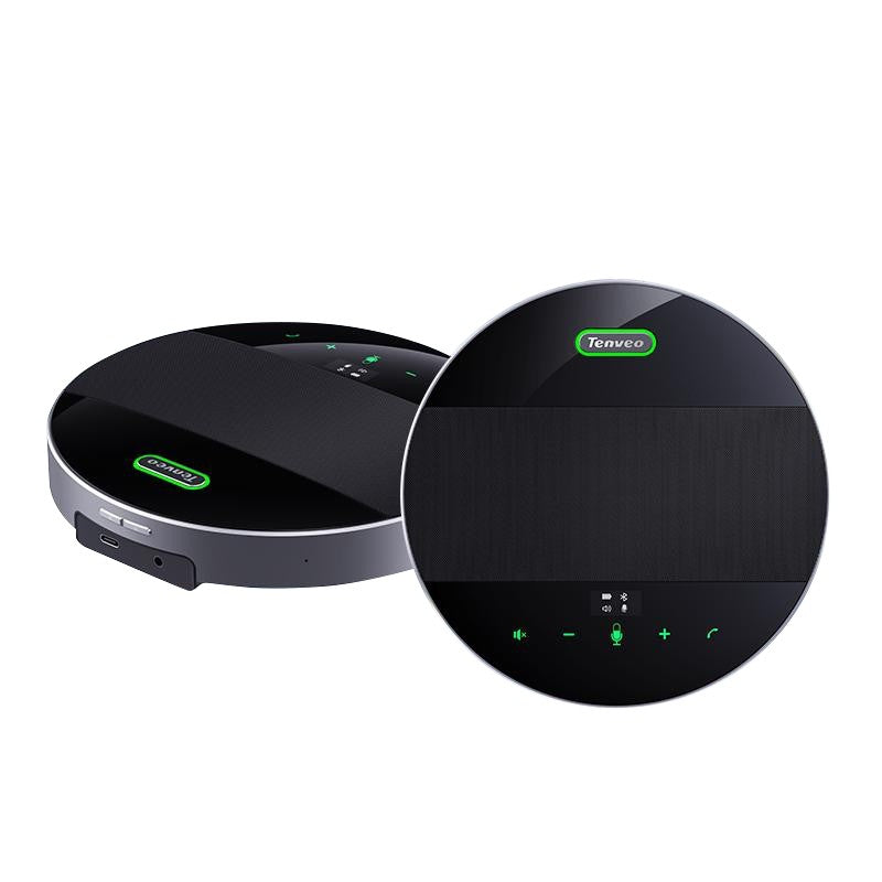 Tenveo TEVO M5B Portable Omnidirectional Bluetooth 5.0 Conference USB Speakerphone with Built-in 4 Microphones, 360 Degree Pickup, 10M Max Wireless Range and 8000mAh Li-Ion Battery and 14 Hours Max Playtime for Conference Meetings